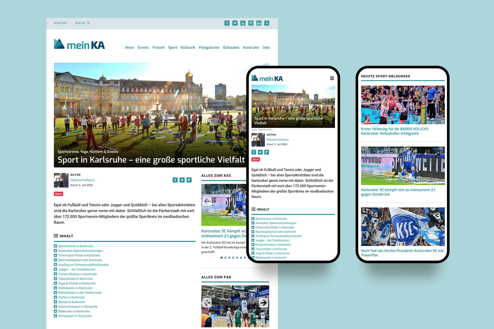 Mobile Ansicht meinKA Webportal - Rubrik Sport 
